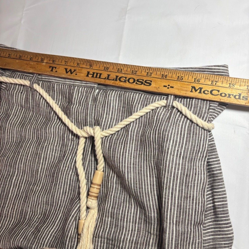 Anthropologie Ett Twa Super Wide Leg Brown Striped Linen Pant Women Size 12 Tall - Picture 13 of 16